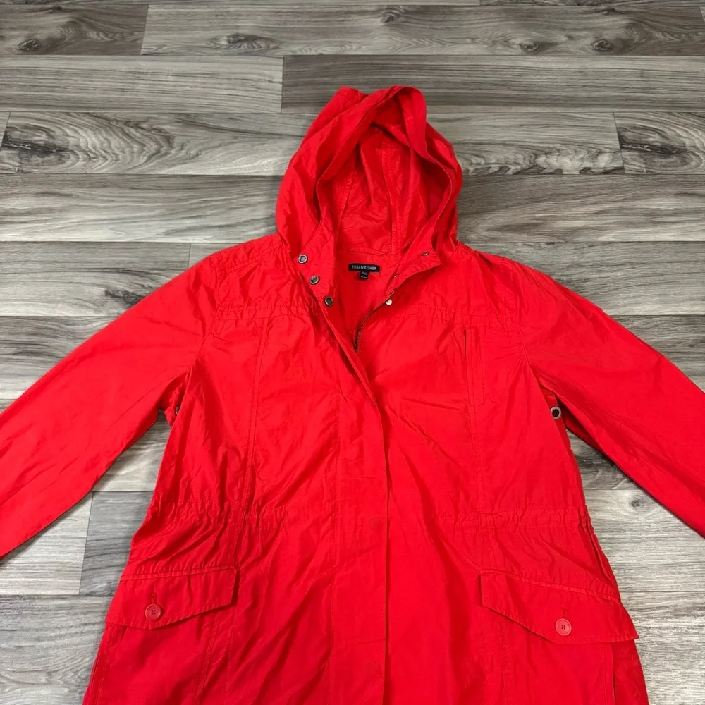 Eileen Fisher Hooded Long Anorak Jacket in Red Size Extra Large